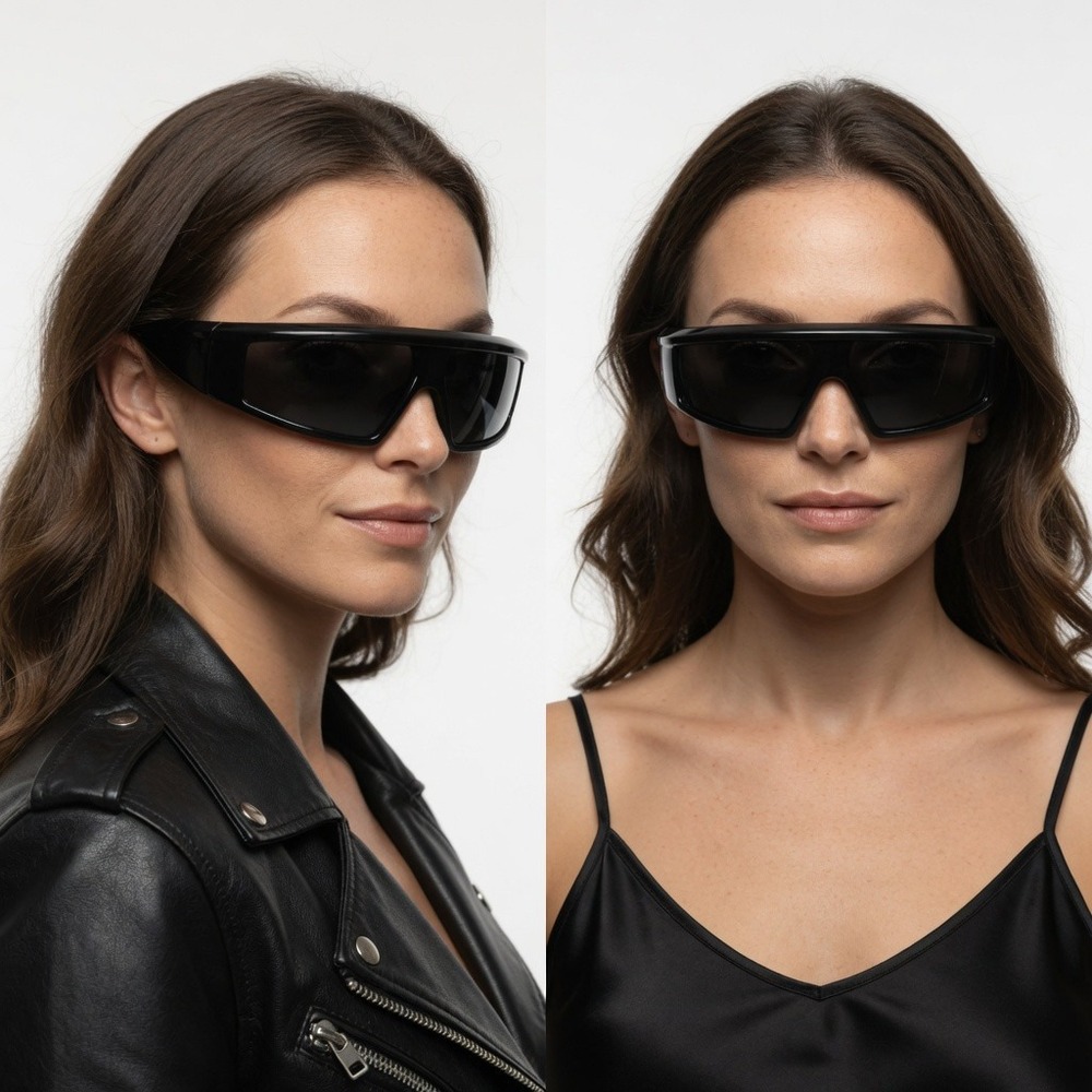 Women Sunglasses Driving Dark Black Lens Wrap Around Outdoor Street Wear Hip Hop